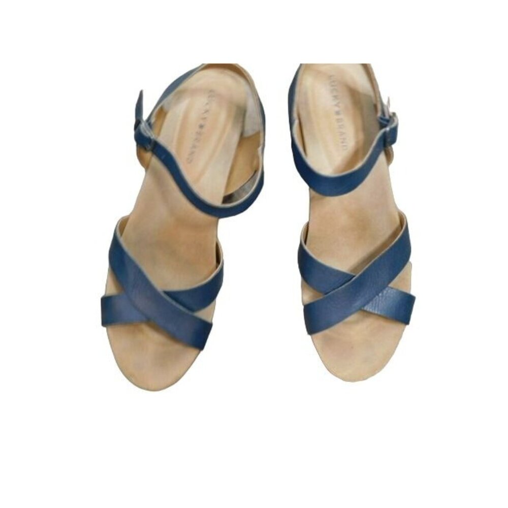 Lucky Brand Size 11 Navy Blue Strappy Leather Heels Shoes - Picture 2 of 4